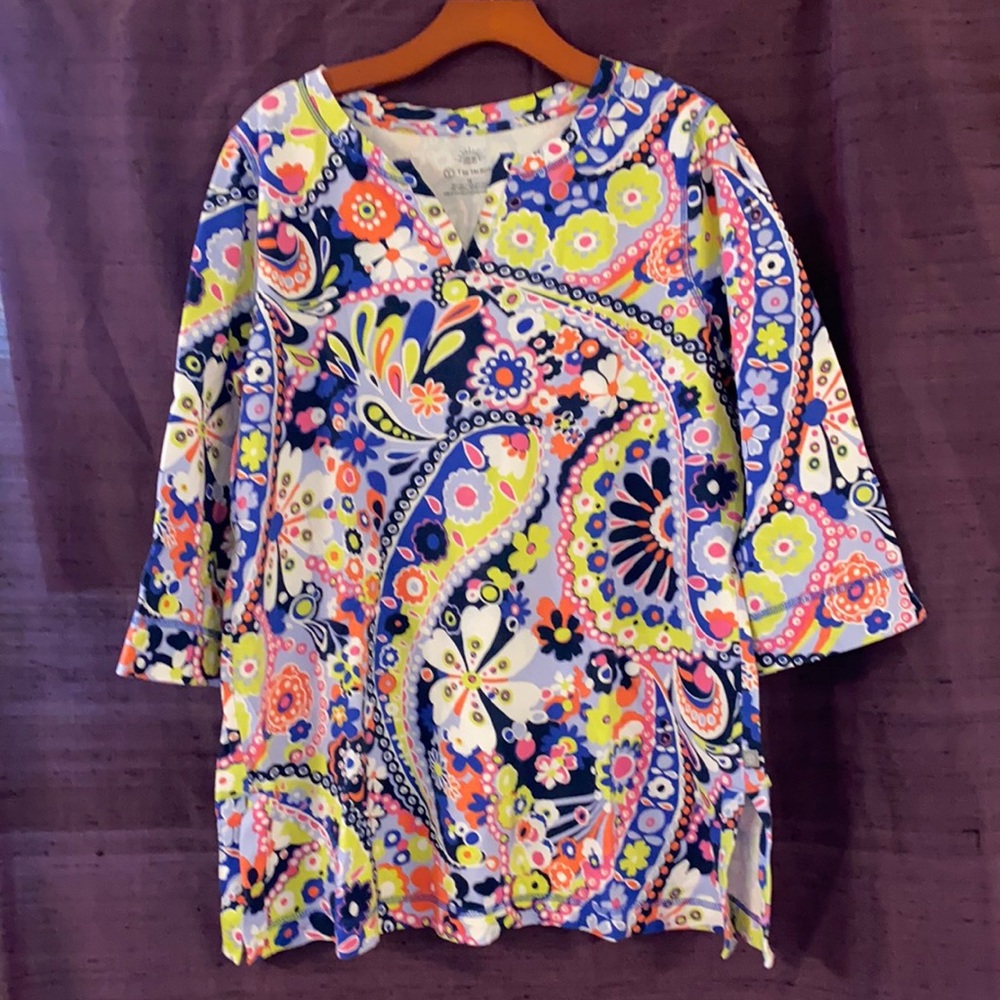 Talbots Split Neck Pique Floral Tunic - image 1